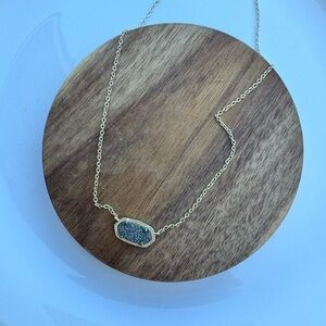 Kendra Scott Gold Necklace with Dark Grey Sparkle Pendant